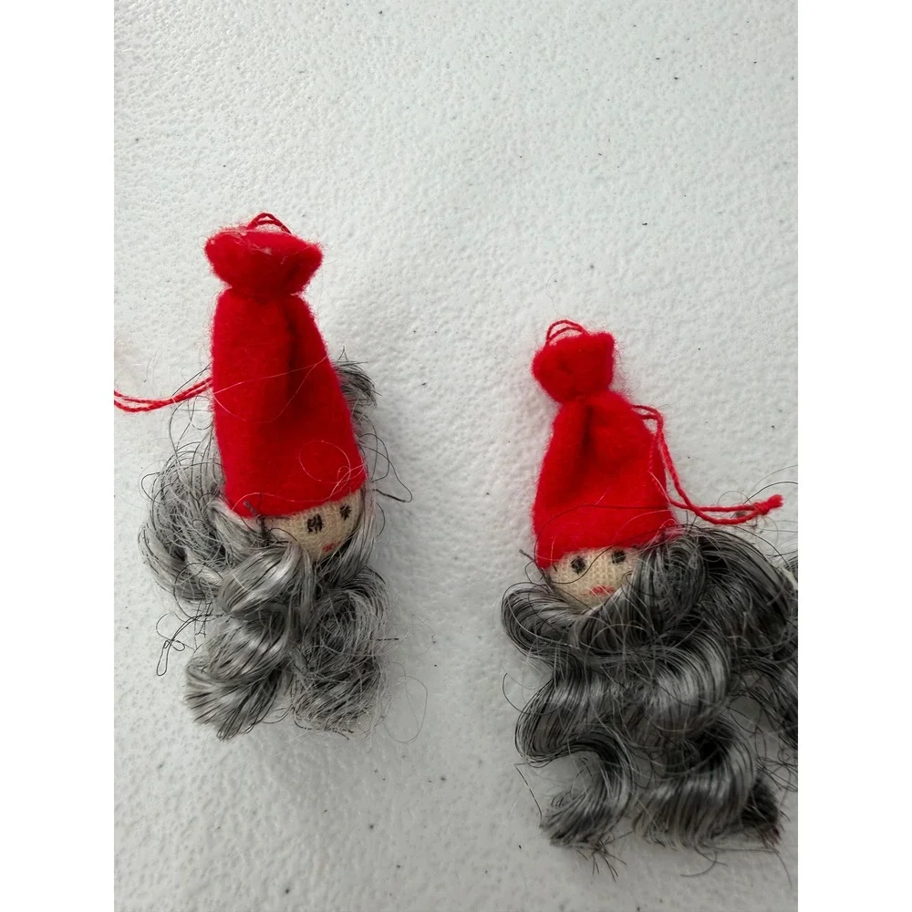 Vintage Handmade Felt Gnome Ornaments Set of 5 Red Hat Grey Beard Tomte Nisse 2